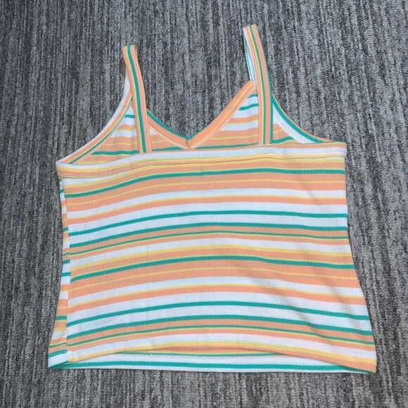 SO Junior Size‎ Large Crop Tank Top Orange Green Stripe V Neck - Picture 6 of 6
